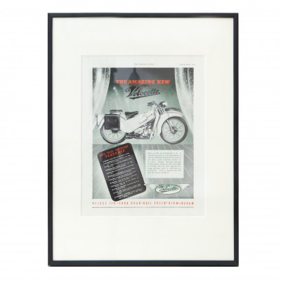 Grafika reklamowa motocykli marki VELOCETTE, z czasopisma The Motor Cycle. 1949